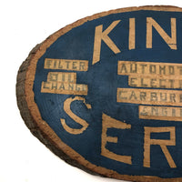 King's Automotive Service Handmade Sign on Log Slice