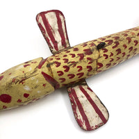SOLD (JL) Amazing, Giant Old Folk Art Ice Fishing Decoy with Stand