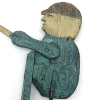 Wonderful Antique Folk Art Carved and Painted Figure with Fishing Pole