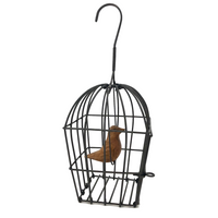 Carved Wooden Bird in Wire Cage