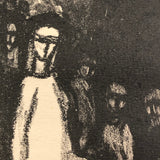John A. Currie Monoprint with Mixed Media of Three Figures in White