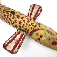 SOLD (JL) Amazing, Giant Old Folk Art Ice Fishing Decoy with Stand