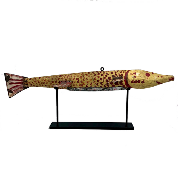 SOLD (JL) Amazing, Giant Old Folk Art Ice Fishing Decoy with Stand