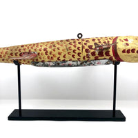 SOLD (JL) Amazing, Giant Old Folk Art Ice Fishing Decoy with Stand