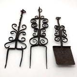 Ornate Hand Forged Wrought Iron Utensils Rack, Forks and Spatula