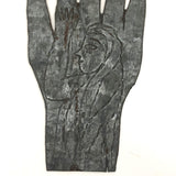 Wonderful Folk Art Galvanized Tin Hand with Woman Raising Hand