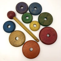 Rainbow Colored Rings on Post Wooden Stacking Toy