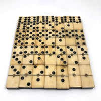 Nice Complete Double Six Bone Domino Set with Brass Spinners