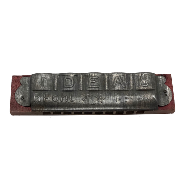 P. Pohl "IDEAL" Antique Wood and Tin Harmonica
