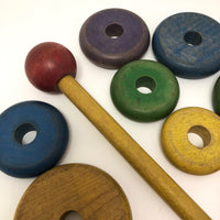 Rainbow Colored Rings on Post Wooden Stacking Toy