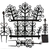 Ornate Hand Forged Wrought Iron Utensils Rack, Forks and Spatula