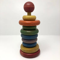 Rainbow Colored Rings on Post Wooden Stacking Toy