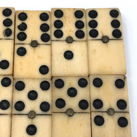 Nice Complete Double Six Bone Domino Set with Brass Spinners