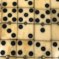 Nice Complete Double Six Bone Domino Set with Brass Spinners