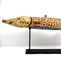 SOLD (JL) Amazing, Giant Old Folk Art Ice Fishing Decoy with Stand