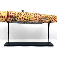 SOLD (JL) Amazing, Giant Old Folk Art Ice Fishing Decoy with Stand