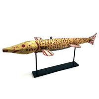 SOLD (JL) Amazing, Giant Old Folk Art Ice Fishing Decoy with Stand