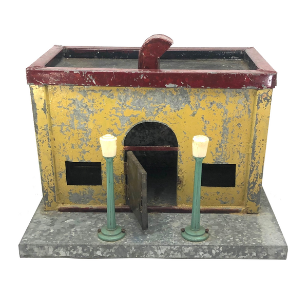 Large Old Handmade Model Train Station with Lamposts