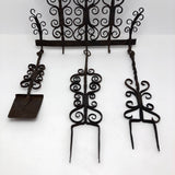 Ornate Hand Forged Wrought Iron Utensils Rack, Forks and Spatula