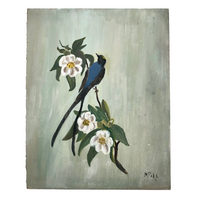 Flycatcher on Flowering Branch, Oil on Board Signed M Pahl, 1974
