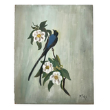 Flycatcher on Flowering Branch, Oil on Board Signed M Pahl, 1974