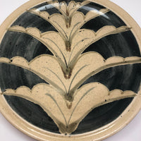 Huge 1970s Studio Pottery Platter Signed MM, with Hand-painted Blue, Gray and Brown Design On Cream Body