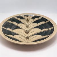 Huge 1970s Studio Pottery Platter Signed MM, with Hand-painted Blue, Gray and Brown Design On Cream Body
