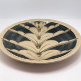 Huge 1970s Studio Pottery Platter Signed MM, with Hand-painted Blue, Gray and Brown Design On Cream Body