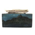 Old Painted Slide Top Box with Mountain, Trees, and Bunch of 19th C. Letters Inside