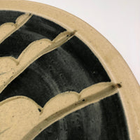 Huge 1970s Studio Pottery Platter Signed MM, with Hand-painted Blue, Gray and Brown Design On Cream Body