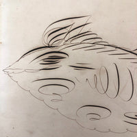 19th C. Spencerian Calligraphic Ink Drawn Fish