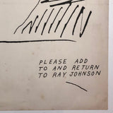 Ray Johnson 1985 Mail Art Throwaway Gesture, Andy Warhol's Hand + Ladyfingers for Terry Kistler