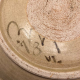 Huge 1970s Studio Pottery Platter Signed MM, with Hand-painted Blue, Gray and Brown Design On Cream Body