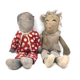 Much Loved Old Handmade Doll Couple in Stripes and Polka Dots - SOLD INDIVIDUALLY