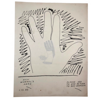 Ray Johnson 1985 Mail Art Throwaway Gesture, Andy Warhol's Hand + Ladyfingers for Terry Kistler