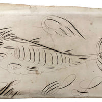 19th C. Spencerian Calligraphic Ink Drawn Fish