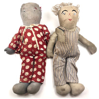 Much Loved Old Handmade Doll Couple in Stripes and Polka Dots - SOLD INDIVIDUALLY