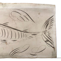 19th C. Spencerian Calligraphic Ink Drawn Fish