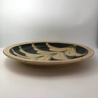 Huge 1970s Studio Pottery Platter Signed MM, with Hand-painted Blue, Gray and Brown Design On Cream Body