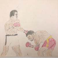 Boxing Match 4,  Vintage Drawing by Unknown Artist, c.1980s