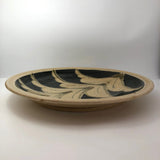 Huge 1970s Studio Pottery Platter Signed MM, with Hand-painted Blue, Gray and Brown Design On Cream Body