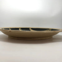 Huge 1970s Studio Pottery Platter Signed MM, with Hand-painted Blue, Gray and Brown Design On Cream Body