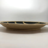 Huge 1970s Studio Pottery Platter Signed MM, with Hand-painted Blue, Gray and Brown Design On Cream Body