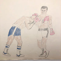 Boxing Match 5,  Vintage Drawing by Unknown Artist, c.1980s