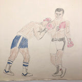 Boxing Match 5,  Vintage Drawing by Unknown Artist, c.1980s