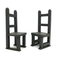 Pair of Handmade Ladderback Miniature Chairs in Gray Paint