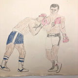 Boxing Match 5,  Vintage Drawing by Unknown Artist, c.1980s