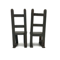 Pair of Handmade Ladderback Miniature Chairs in Gray Paint