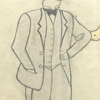 Dapper Gent and Lovely Lady in Yellow, Victorian Graphite and Watercolor Drawing