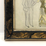 Dapper Gent and Lovely Lady in Yellow, Victorian Graphite and Watercolor Drawing